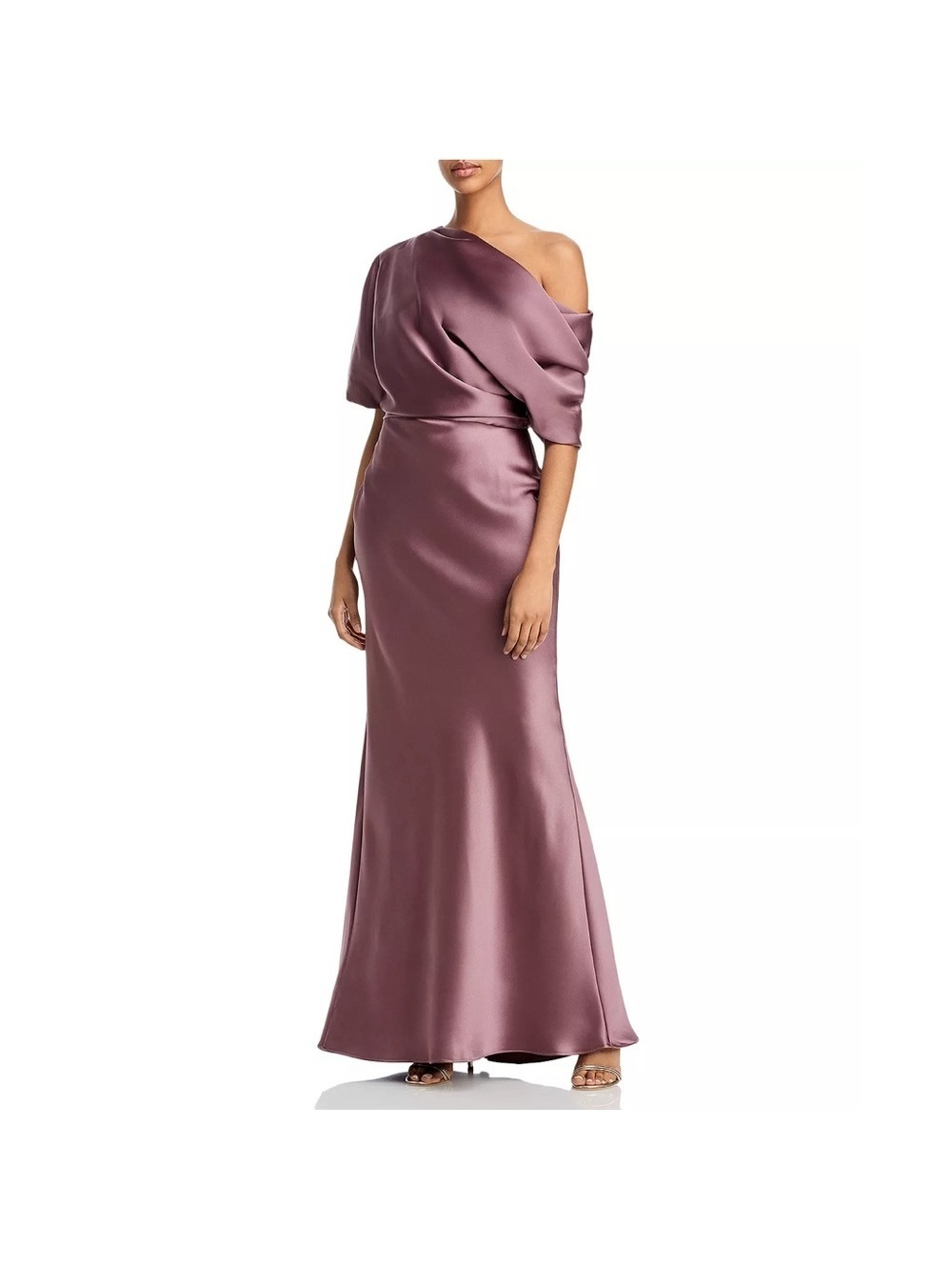 NWT Amsale Draped Satin One Shoulder Dress Mauve, Size 2 New w/Tag